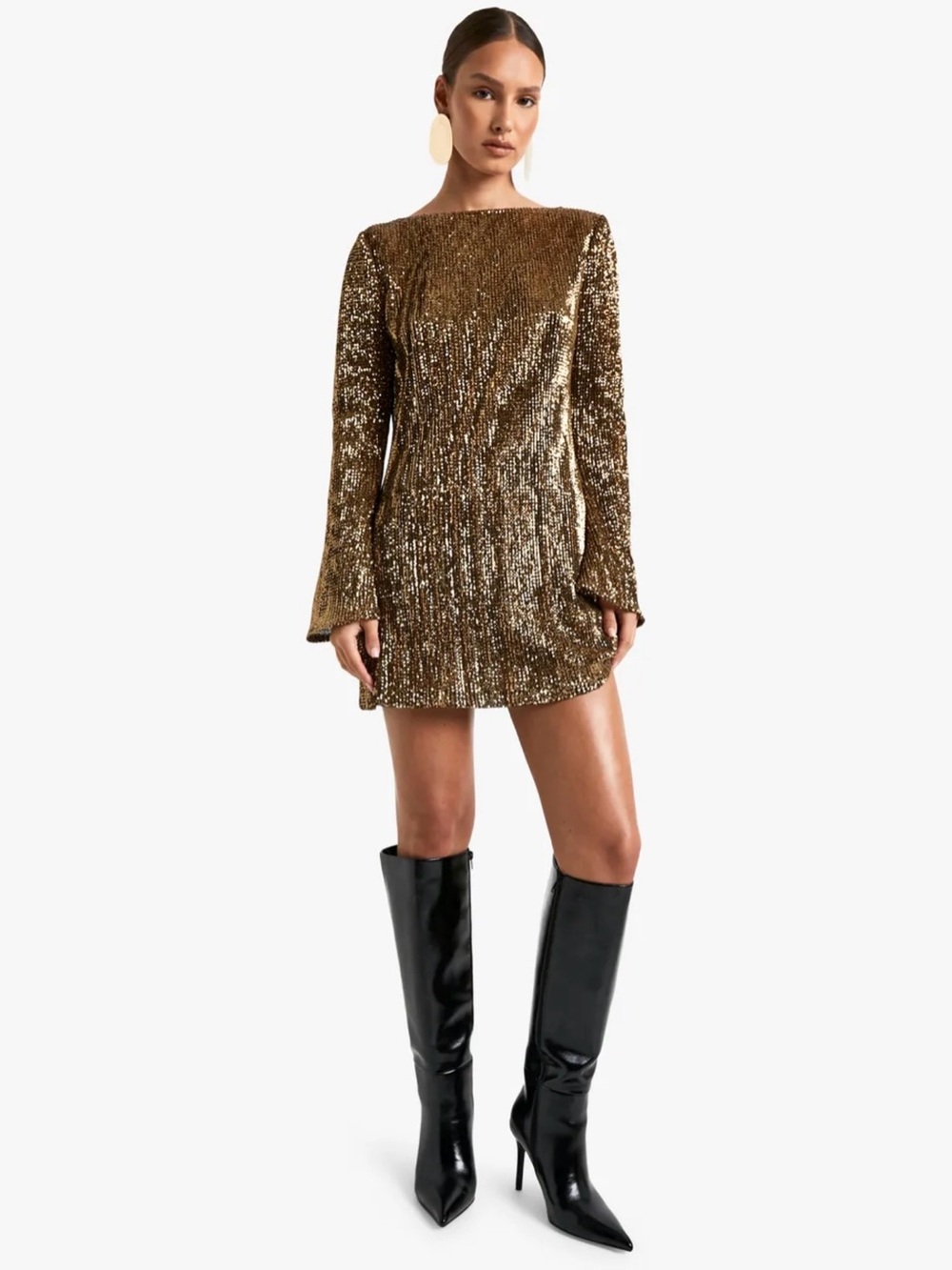 BOOHOO Scoop Back Flare Sleeve Mini Dress.